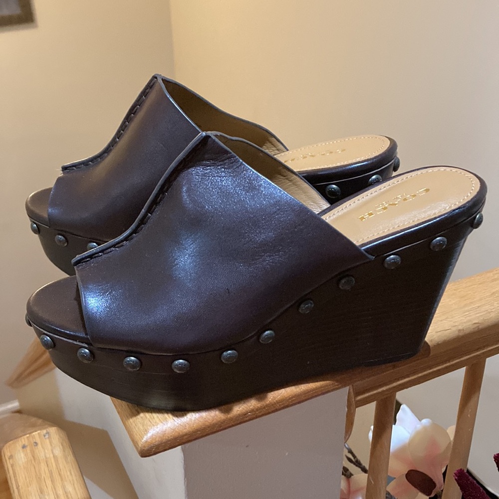 Coach Brown Leather Platform/Wedges Size 7 New!